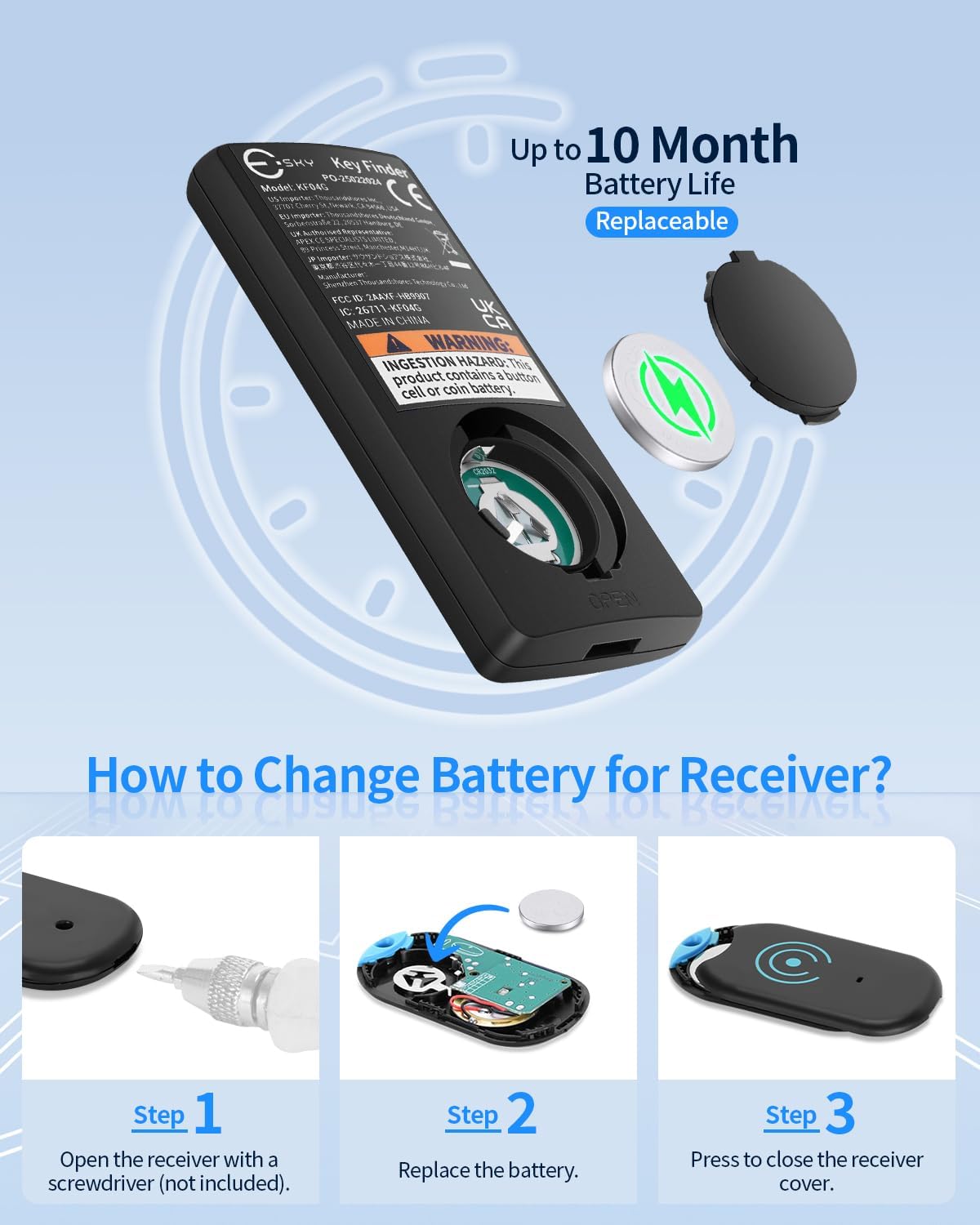 Esky Ultra Slim Key Finder, Remote Finders Locator with 80dB Sound and 4 Receivers, Wallet Tracker and Item Locators Beeper Tags for Finding Key, TV Remote, Wallet, Pets and Phone, Gifts for Men