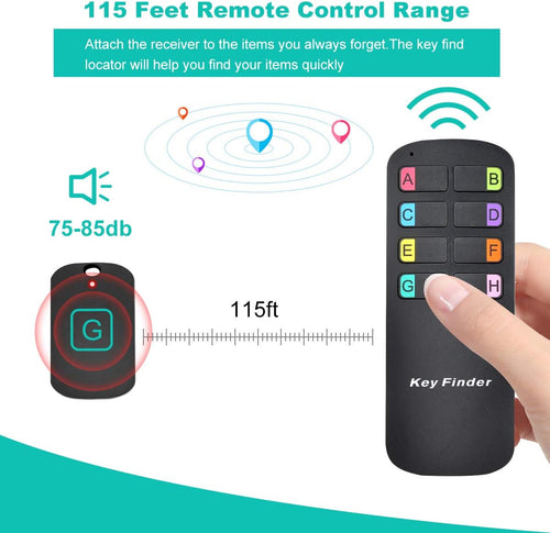 Key Finder Locator,Wireless RF Item Locator with Letters Key Tracker with 85DB Loud Beeping Sound and 115 Feet Remote Control 8 Receivers Anti-Lost Tags and Keychains