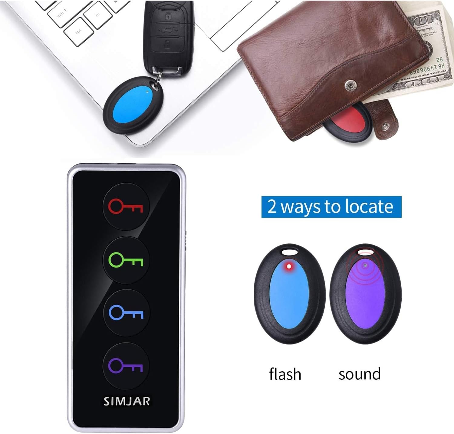 Key Finder with Up to 131ft Working Range in Open Space, Simjar Wireless Remote Control RF Key Finder Locator for Keys Wallet Phone Glasses Luggage Pet Tracker