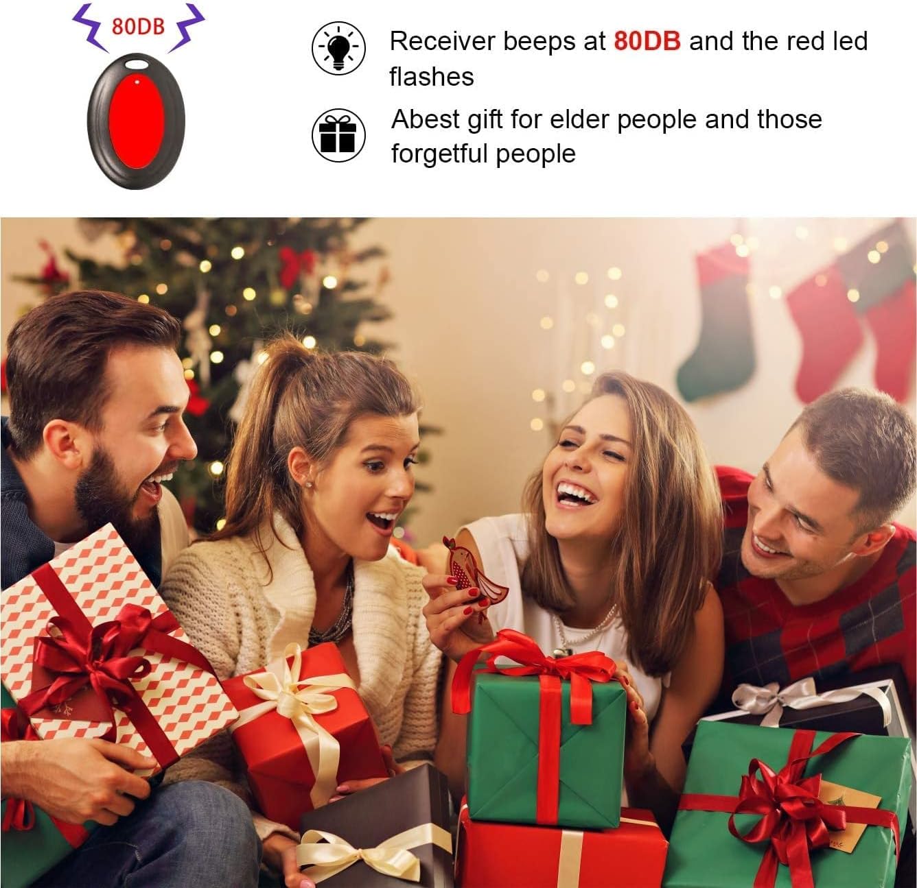 Reyke Key Finder, 80dB+ RF Item Locator Tags with 131ft. Working Range, Wireless Remote Tracker for Wallet, Phone, Glasses, Pet, 1 RF Transmitter & 4 Receivers