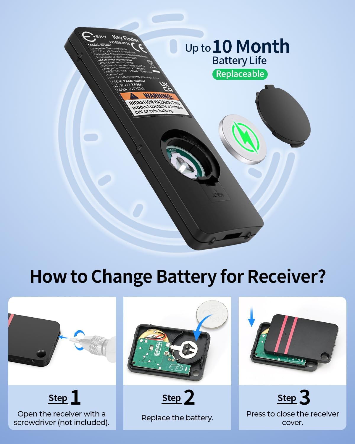 Esky Key Finder Locator with Sound, Stick-on TV Remote Control Finder, Item Locator Tags with 85dB Noise Sound 6 Receivers, Wallet Tracker Key Finders for Finding Keys, Remote Gift Idea